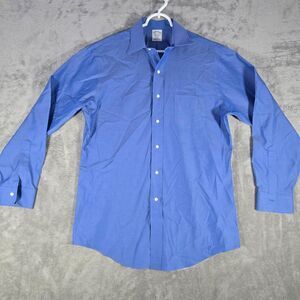 Brooks Brothers Button Down Shirt Men Large Regent Long Sleeve Cotton Solid Blue